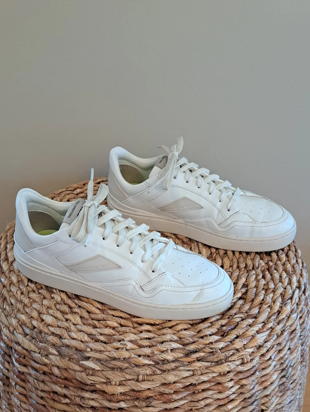 Thousand Fell Womens Luxury Court Athleisure White Vegan Leather Sneakers 7.5